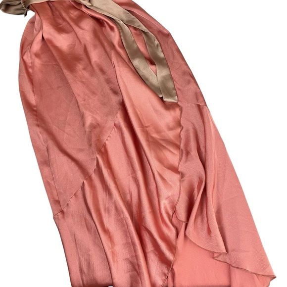 Vici Ansley Satin Colorblock High Low Tyche Maxi Dress Nude Peach - Picture 8 of 13